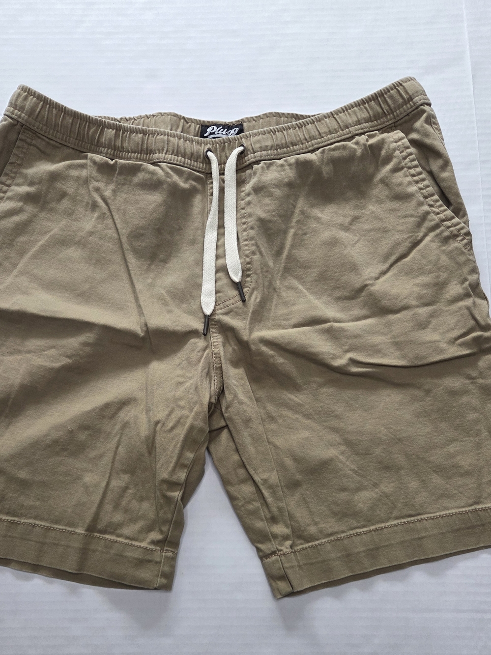 Plugg Men’s Khaki Elastic-Waist Drawstring Shorts